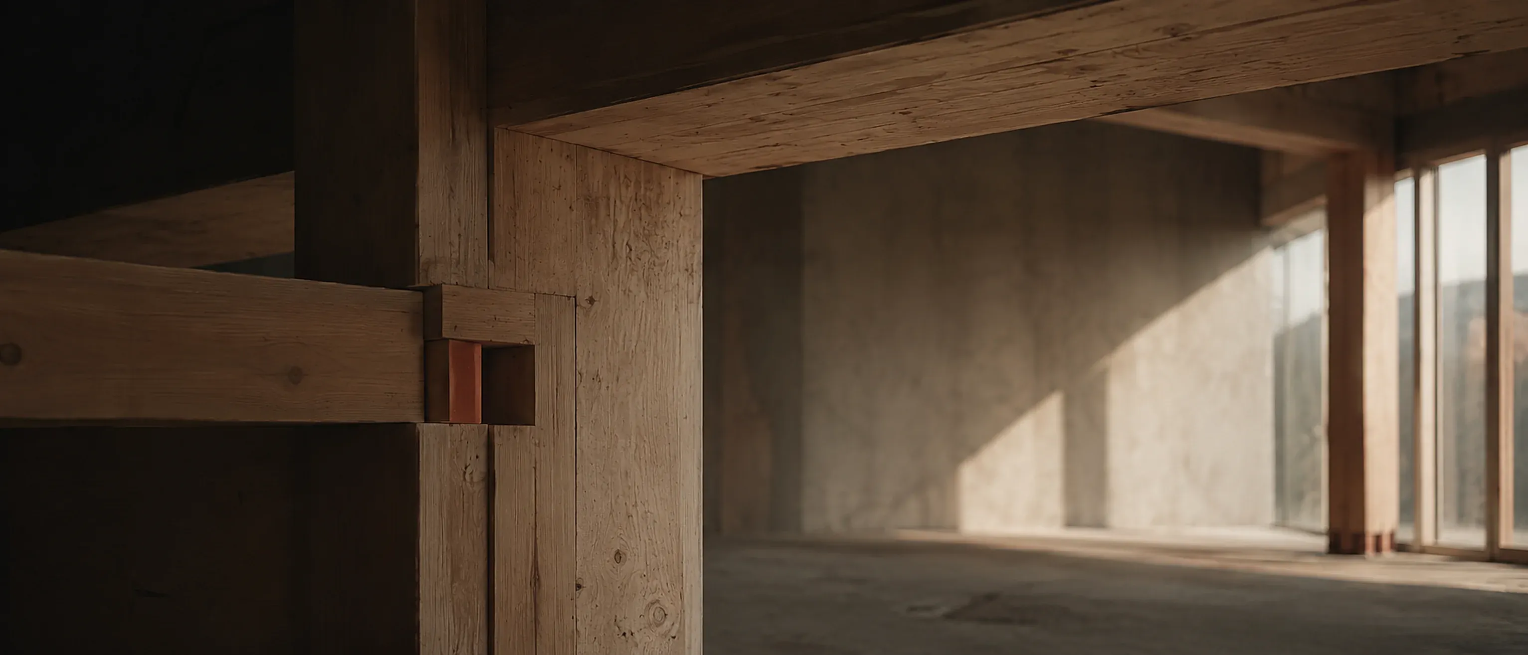 Raw timber beam in shadow